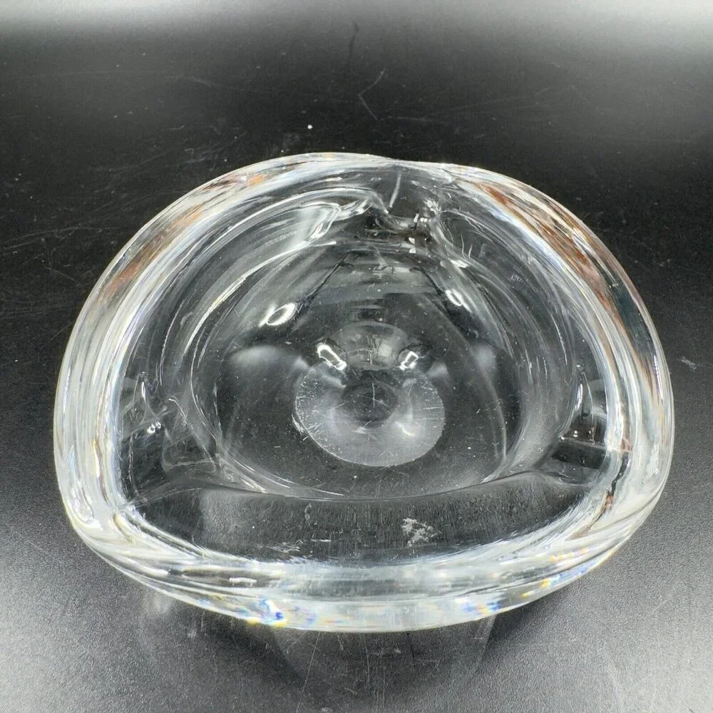 Venetian Clear Glass Dish Small Ashtray Made In‎ Italy Manganese 365nm Green UV